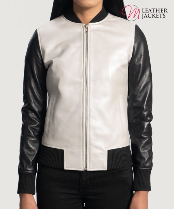 Women's++Cole+Silver+Leather+Bomber+Jacket+Close+Front-5-1664354308181