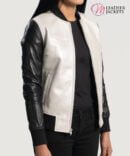 Women's++Cole+Silver+Leather+Bomber+Jacket+Side+Pose-3-1664354294110