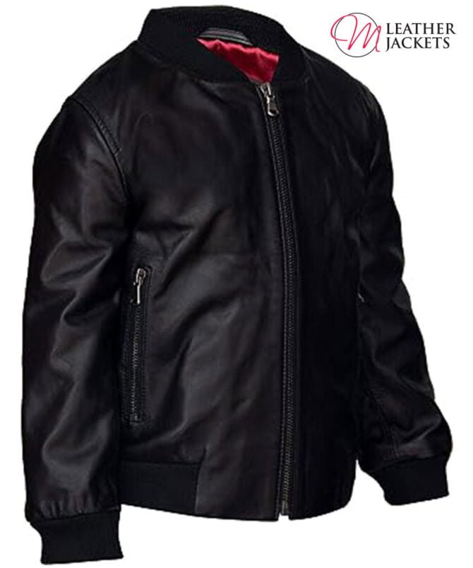 Black Leather Bomber Jacket for Kids Black Leather Bomber Jacket boys