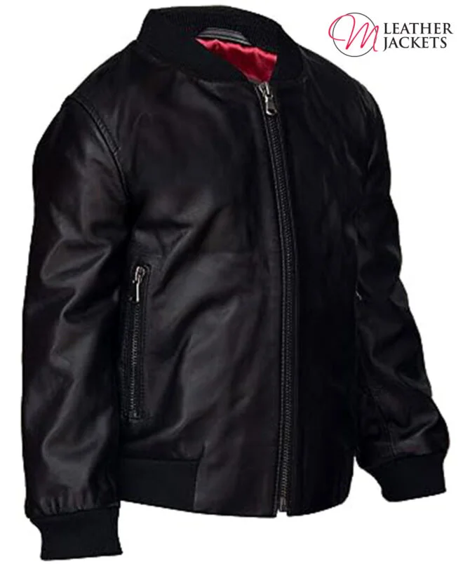 Black Leather Bomber Jacket for Kids Black Leather Bomber Jacket boys