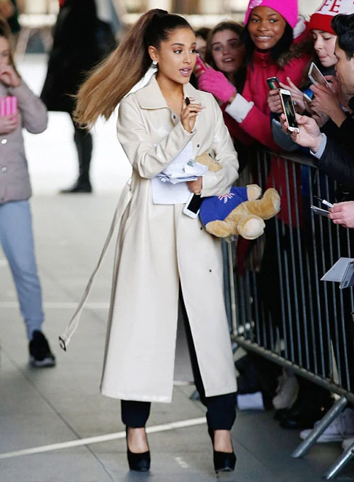 Ariana Grande Leather Long Coat off white Ariana Grande Leather Long Coat off white