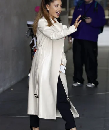 Ariana Grande off white Leather Long Coat