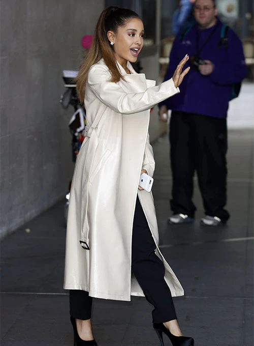 Ariana Grande off white Leather Long Coat Ariana Grande off white Leather Long Coat