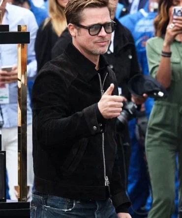 F1 2025 Brad Pitt Black Suede Leather Jacket