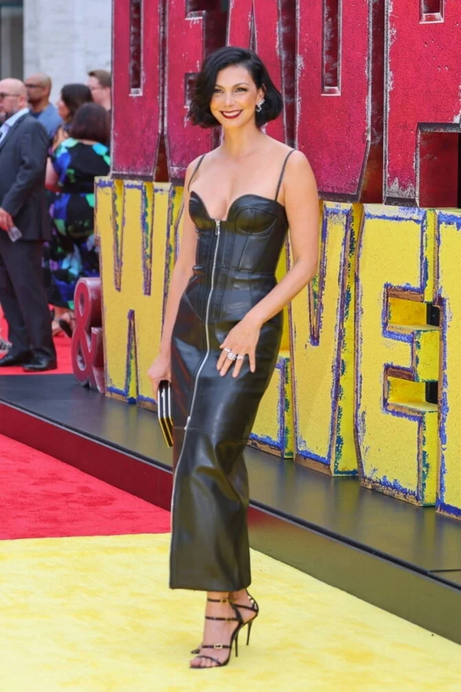 Morena Baccarin's Stunning Black Leather Long Dress 2024