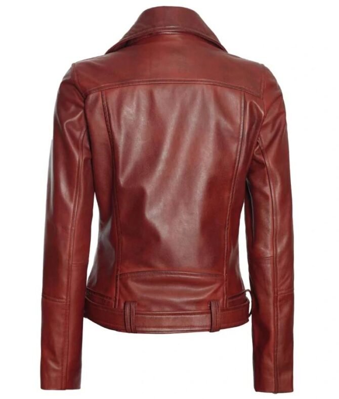 Aldo Women’s Distressed Maroon Leather Jacket Women’s Distressed Maroon Leather Jacket