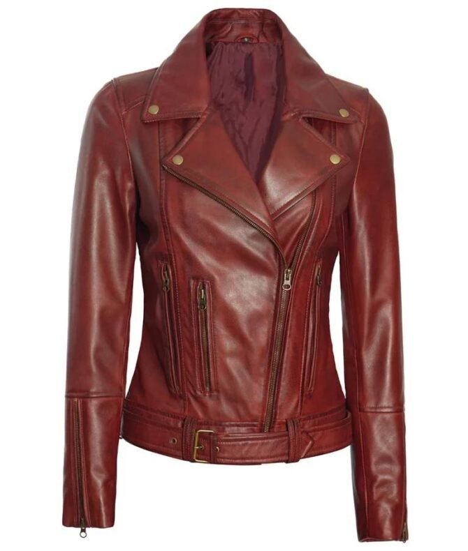 Women’s Distressed Motorcycle Leather Jacket