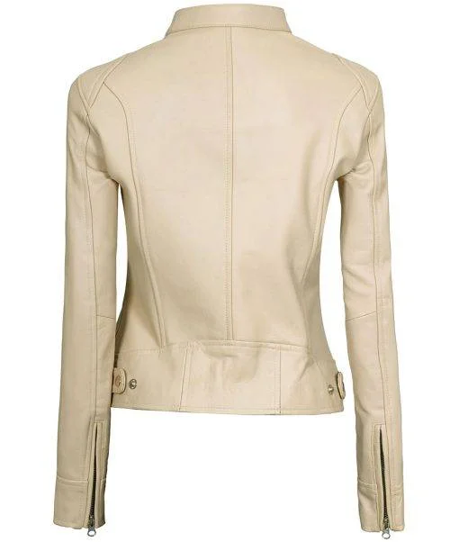 Biker Racer Beige Leather Jacket Dodge Biker Racer Beige Leather Jacket