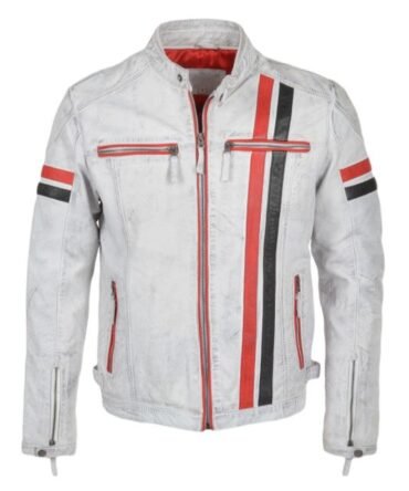 Biker Style Motorbike Genuine White Leather Jacket