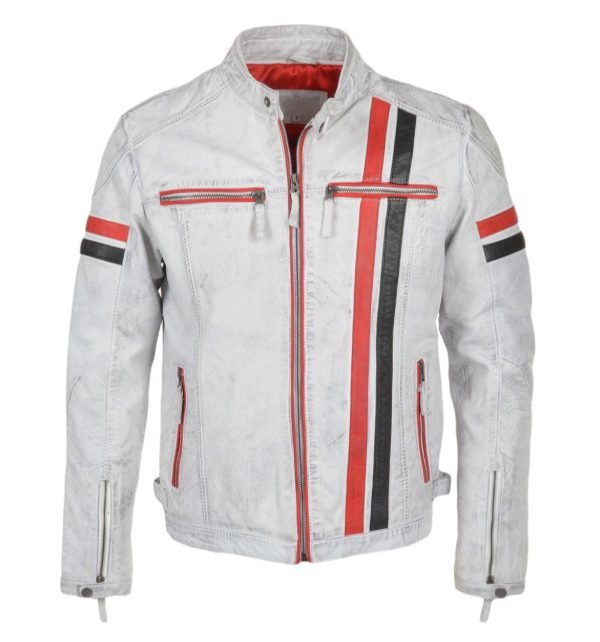 Biker Style Motorbike Genuine White Leather Jacket