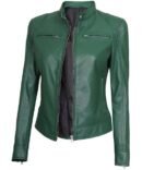 Dodge Biker Racer Green Leather Jacket