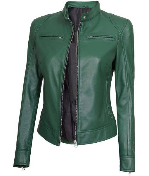 Dodge Biker Racer Green Leather Jacket