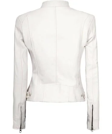 Dodge Biker Racer White Leather Jacket