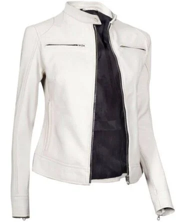 Dodge Biker White Leather Jacket