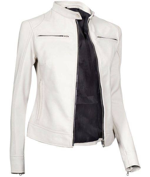 Dodge Biker White Leather Jacket