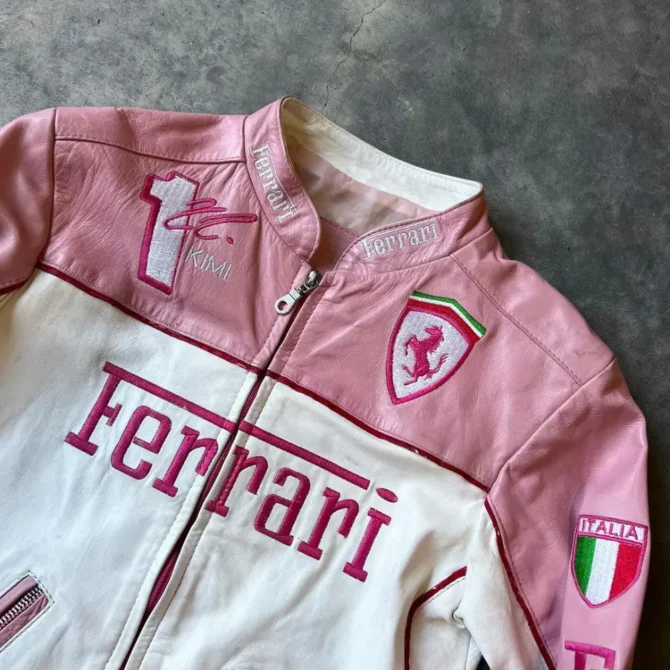 Ferrari Pink Leather Jacket for Women Pink Ferrari Leather Jacket