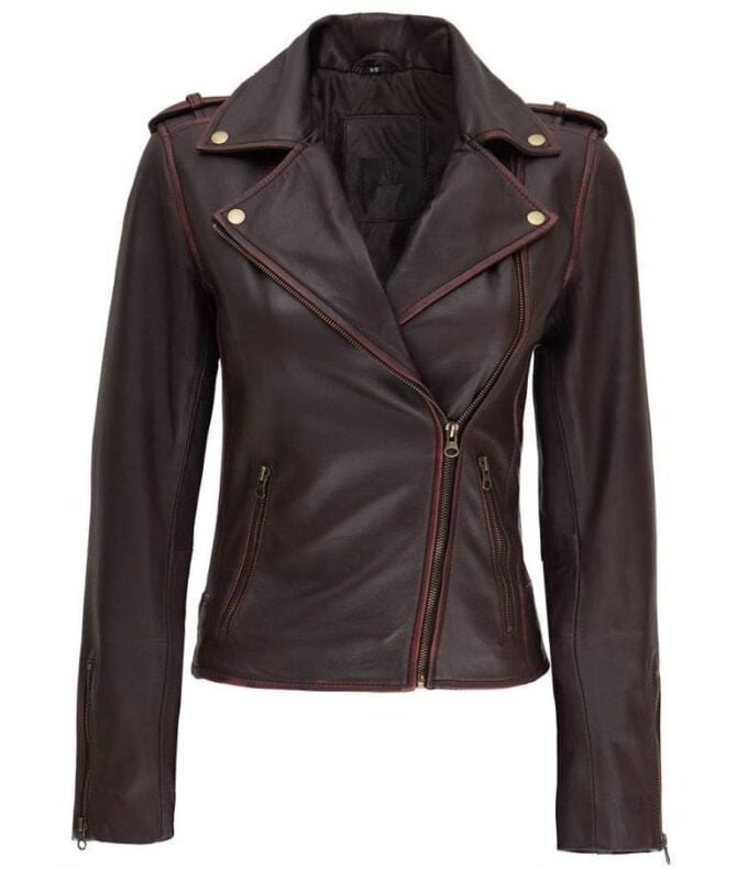 Kirsten Women’s Dark Brown Biker Leather Jacket