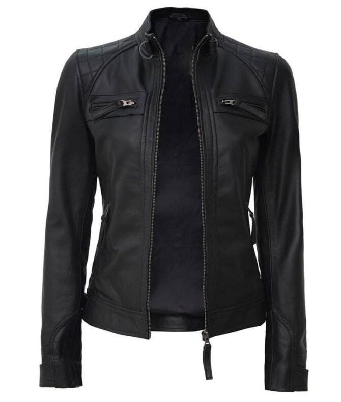 Quilted Black Biker Leather Jacket