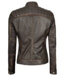 Women’s Quilted Moto Rub Off Brown Leather Jacket