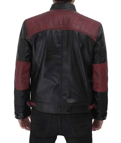 Rollins Maroon and Black Biker Leather Jacket Rollins Maroon and Black Biker Leather Jacket