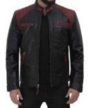 Rollins Men’s Maroon and Black Biker Leather Jacket