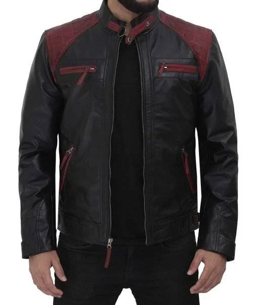 Rollins Men’s Maroon and Black Biker Leather Jacket
