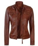 Women’s Brown Quilted Biker Leather Jacket