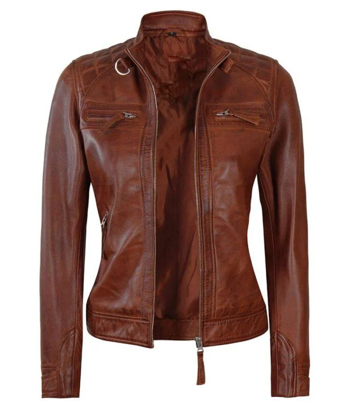 Women’s Brown Quilted Biker Leather Jacket