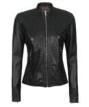 Crocodile Textured Biker Leather Jacket