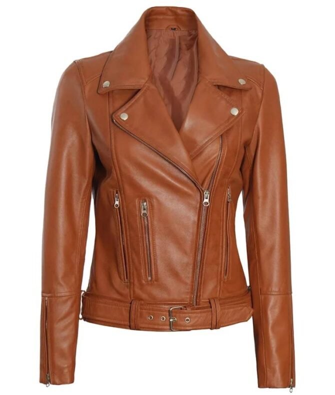 Women’s Lambskin Leather Brown Moto Jacket