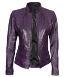 Leather Purple Biker Jacket for women
