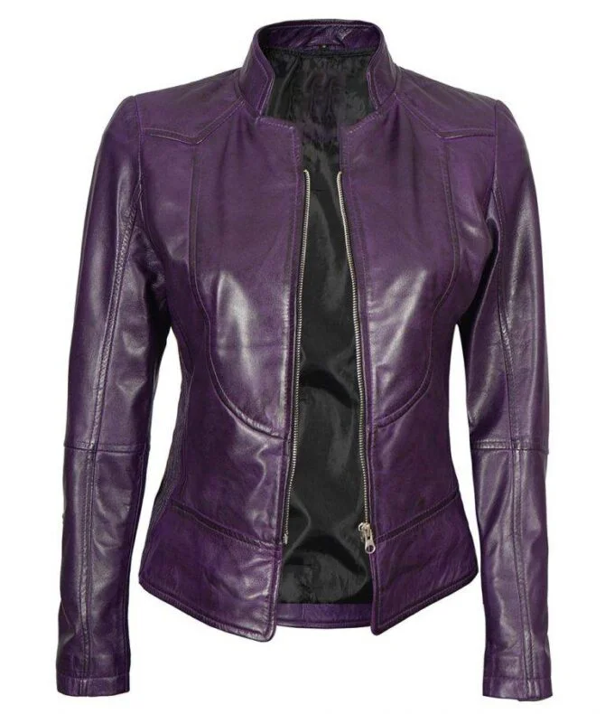 Leather Purple Biker Jacket for women