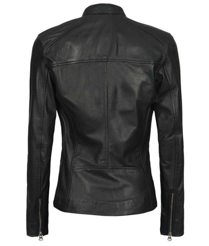 Women’s Slim Fit Black Textured Biker Jacket Women’s Slim Fit Black Textured Biker Jacket