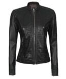 Women’s Slim Fit Black Textured Biker Leather Jacket