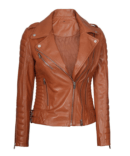 Women’s Tan Asymmetrical Moto Leather Jacket