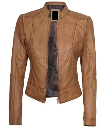 Vintage Camel brown Biker Leather Jacket