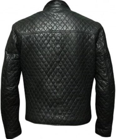 Bestzo Quilted Black Leather Jacket for Men