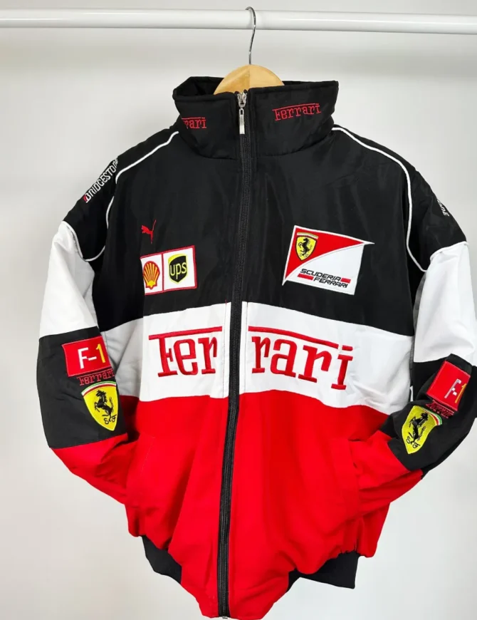 Ferari F1 Luxe Quilted Racing Bomber Jacket mleatherjackets Ferari F1 Luxe Quilted Racing Bomber Jacket