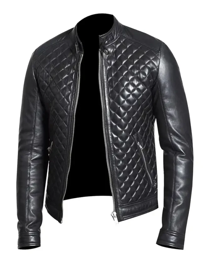 Mens Slim Fit Quilted Leather Jacket