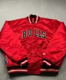 NBA 90s Chicago Buls Premium Red Starter Satin Bomber Jacket