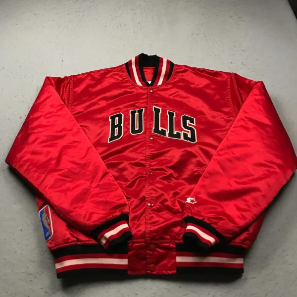 NBA 90s Chicago Buls Premium Red Starter Satin Bomber Jacket