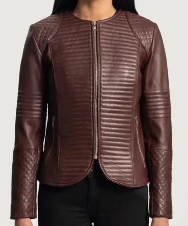 Nexxi Quilted Maroon Leather Jacket