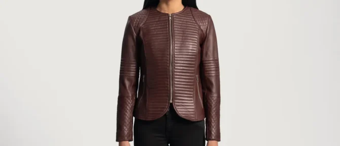 Nexxi Quilted Maroon Leather Jacket