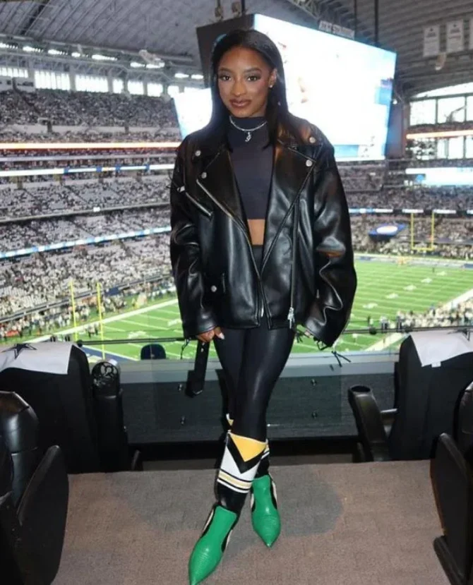 Simone Biles Black Genuine Leather Jacket