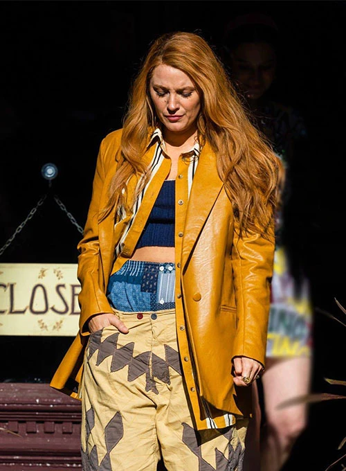 Blakee Lively Quilted yellow Leather Trench Coat - It Ends With us Blakee Lively Quilted yellow Leather Trench Coat - It Ends With us