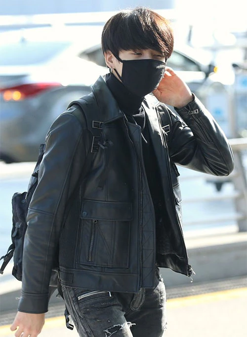 BTS Jungkook Clasic Quilted Black Leather Jacket mleatherjackets BTS Jungkook Clasic Quilted Black Leather Jacket