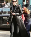 Kendall Jener black Leather Long Coat