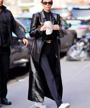 Kendall Jener black Leather Long Coat