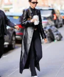 Kendall Jener black Leather Long Coat