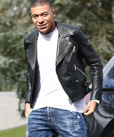 kylian mbape black leather jacket